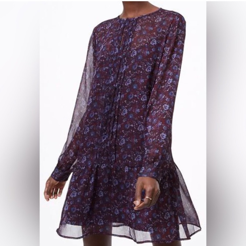 NWT Deep Purple Maroon floral drop waist pleated dress